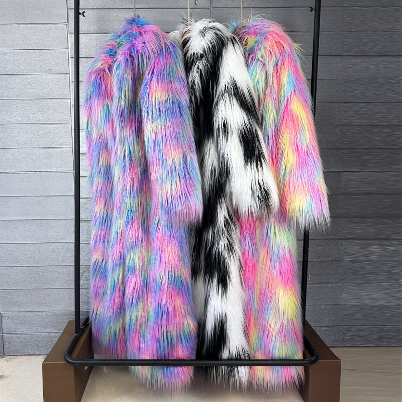 Imitation Beach Wool Jacquard Colorfulful Fur Outwear for Women Imitation Fur Extended Suit Collar Winter Outwear for Women