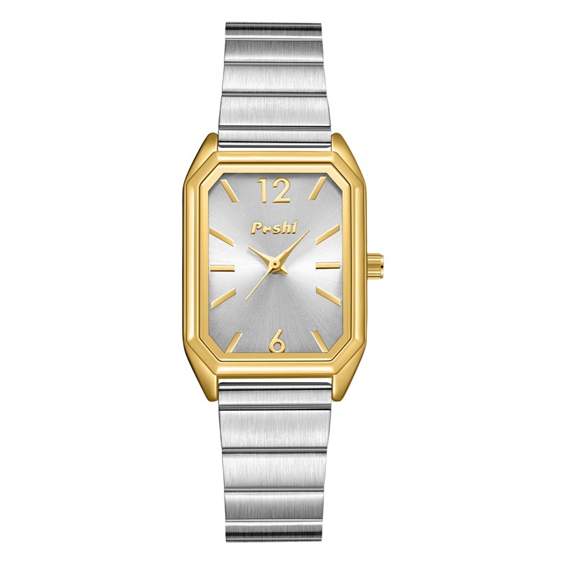 Poshi nicho reloj de mujer simple elegante cuadrado reloj de cuarzo casual estudiante moda correa de acero reloj