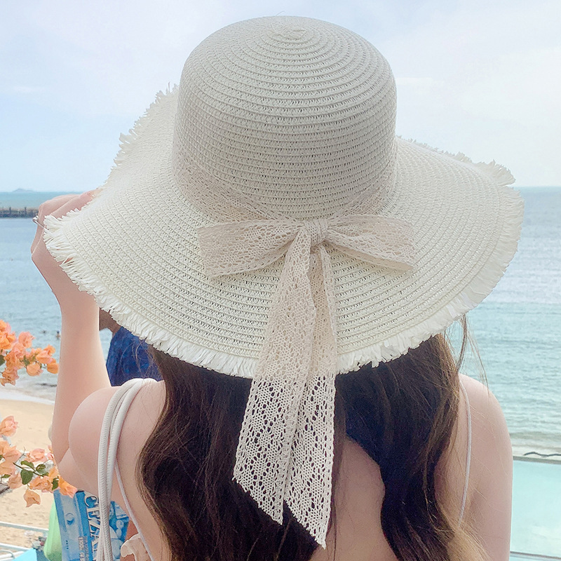 로우 엣지 레이스 보우 밀키 화이트 (챙 14cm 확대)