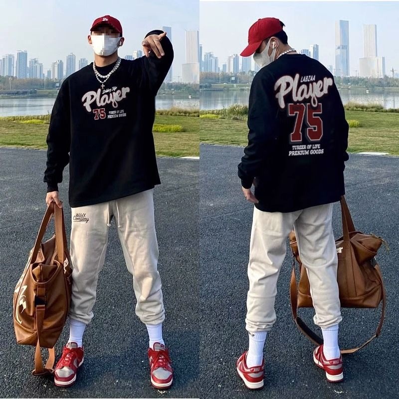 美式复古重磅长袖T恤男秋季街头痞帅百搭潮牌情侣潮流打底衫