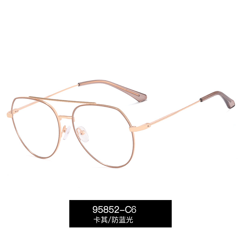 95852 nuevo metal doble haz marco grande gafas lisas hombres y mujeres luz azul europeo y americano gafas marco puede ser equipado con gafas de miopía