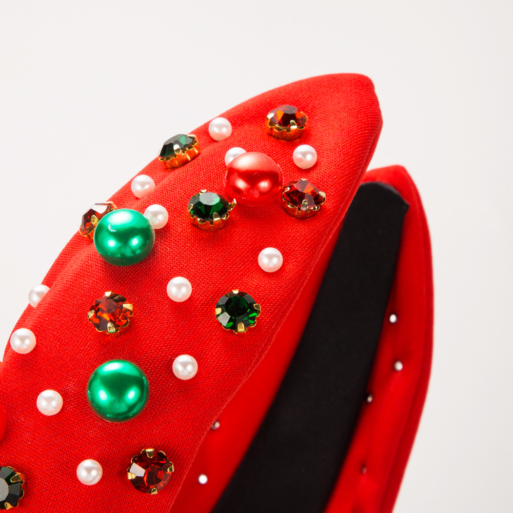 Christmas hair band with red green drill bit band for women's simple and versatile trendy hair accessories_voghion.com
