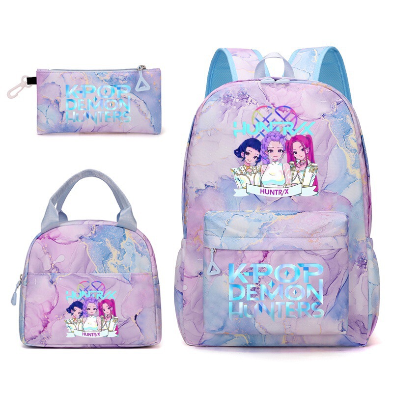 Korean Drama Demon Slayer Backpack Lunch Bag Pencil Case Set Student Three-Piece School Bag Pen Case Lunch Bag Korean Drama Demon Slayer Backpack Lunch Bag Pencil Case Set Student Three-Piece School Bag Pen Case Lunch Bag