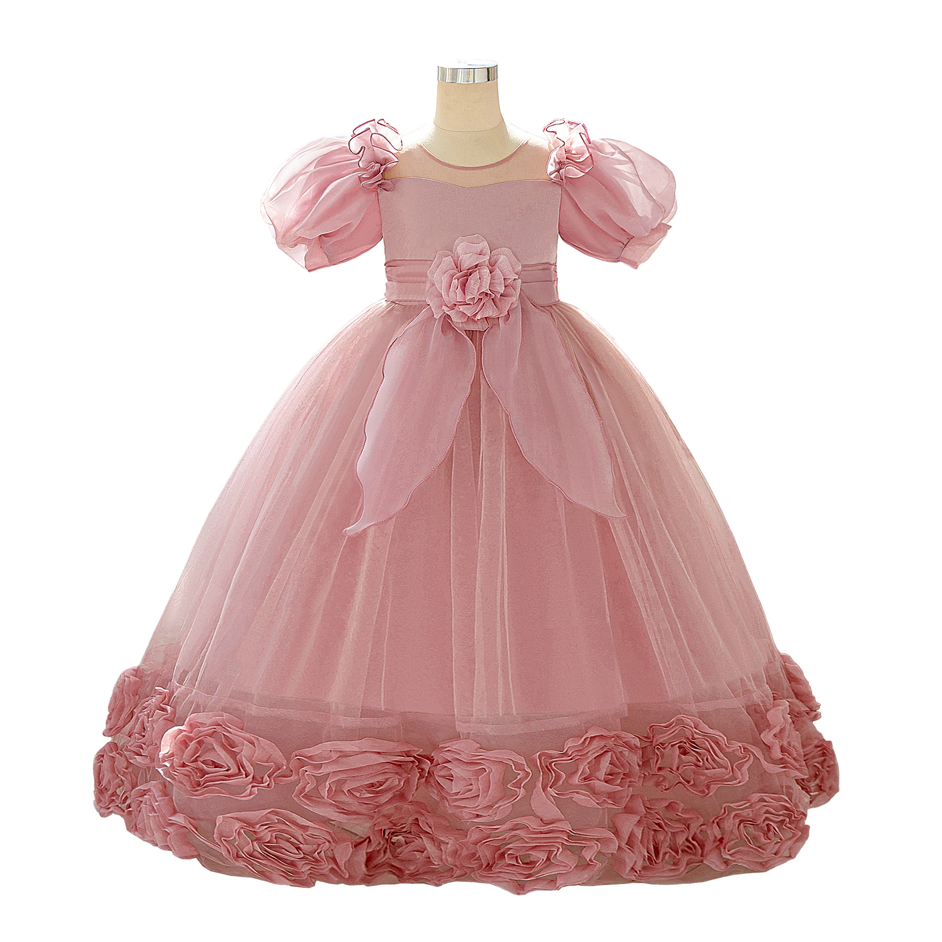 Al por mayor transfronterizo nuevo vestido de bebé burbuja mangas falda princesa flor tridimensional falda larga ropa de fiesta