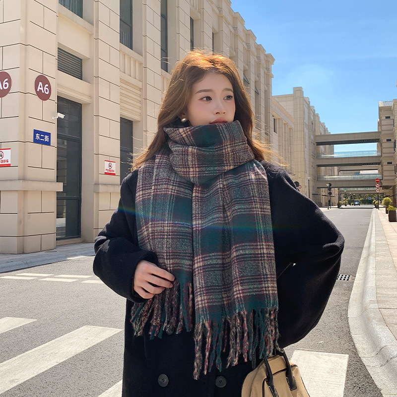 高级氛围感格子围巾韩系冬季百搭保暖学生围脖新款英伦街头风围巾|undefined