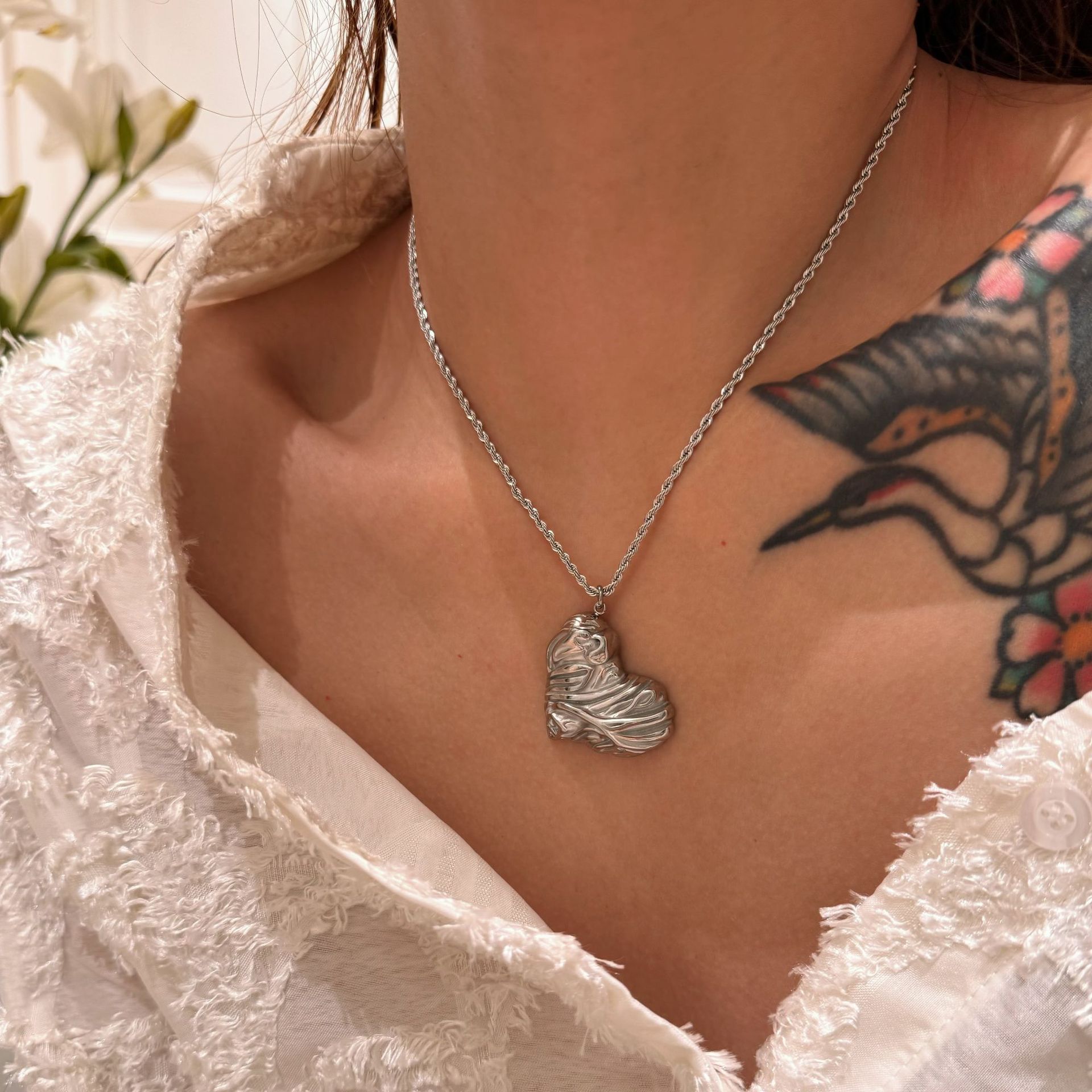 Women's Gender Titanium Steel 18k Gold Plated Retro Heart Shape Plating Earrings Necklace