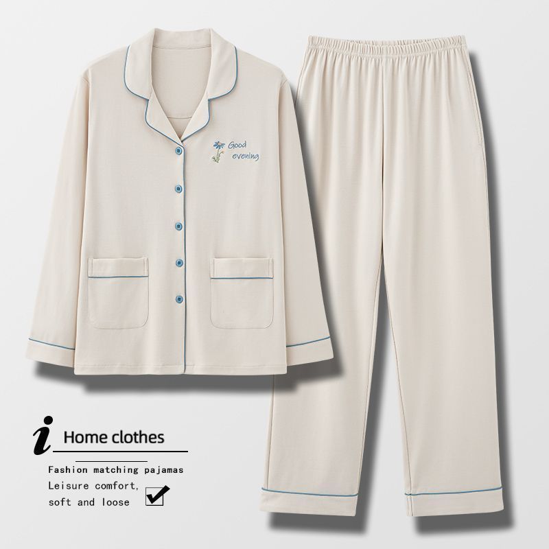 Pijama de dama de algodón otoño cardigan de manga larga madres de mediana edad suelta grande primavera otoño conjunto de ropa para el hogar