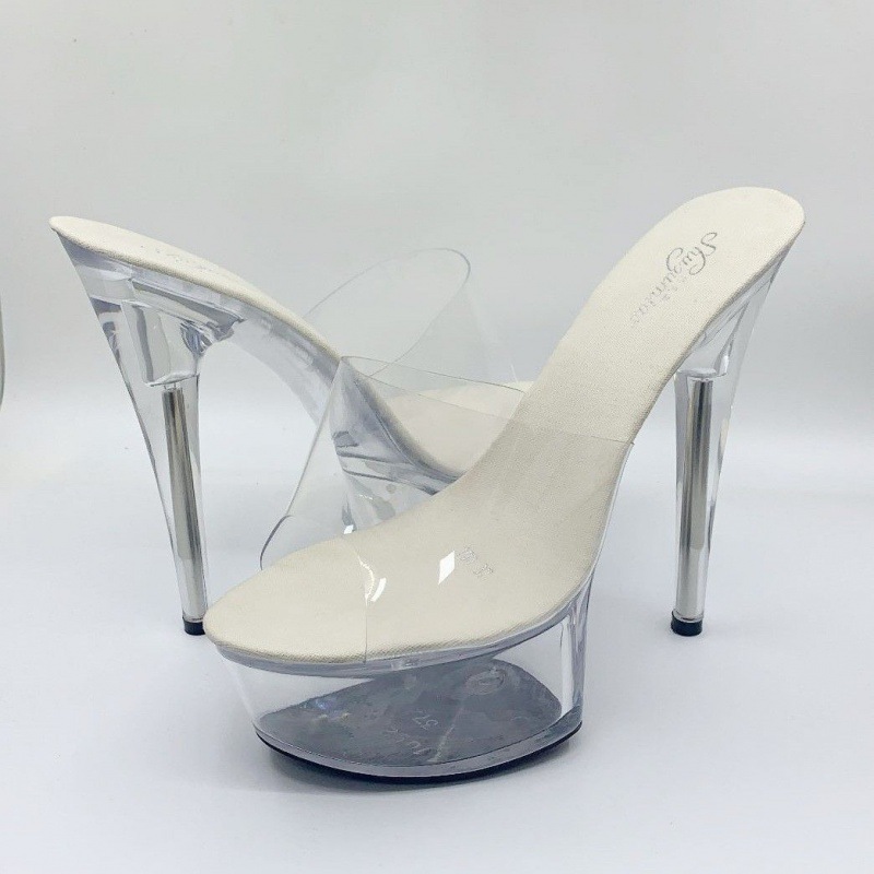 Zapatos de cristal red rojo 15cm sandalias de talón alto zapatos transparentes cos modelo de coche T zapatos de desfile zapatos