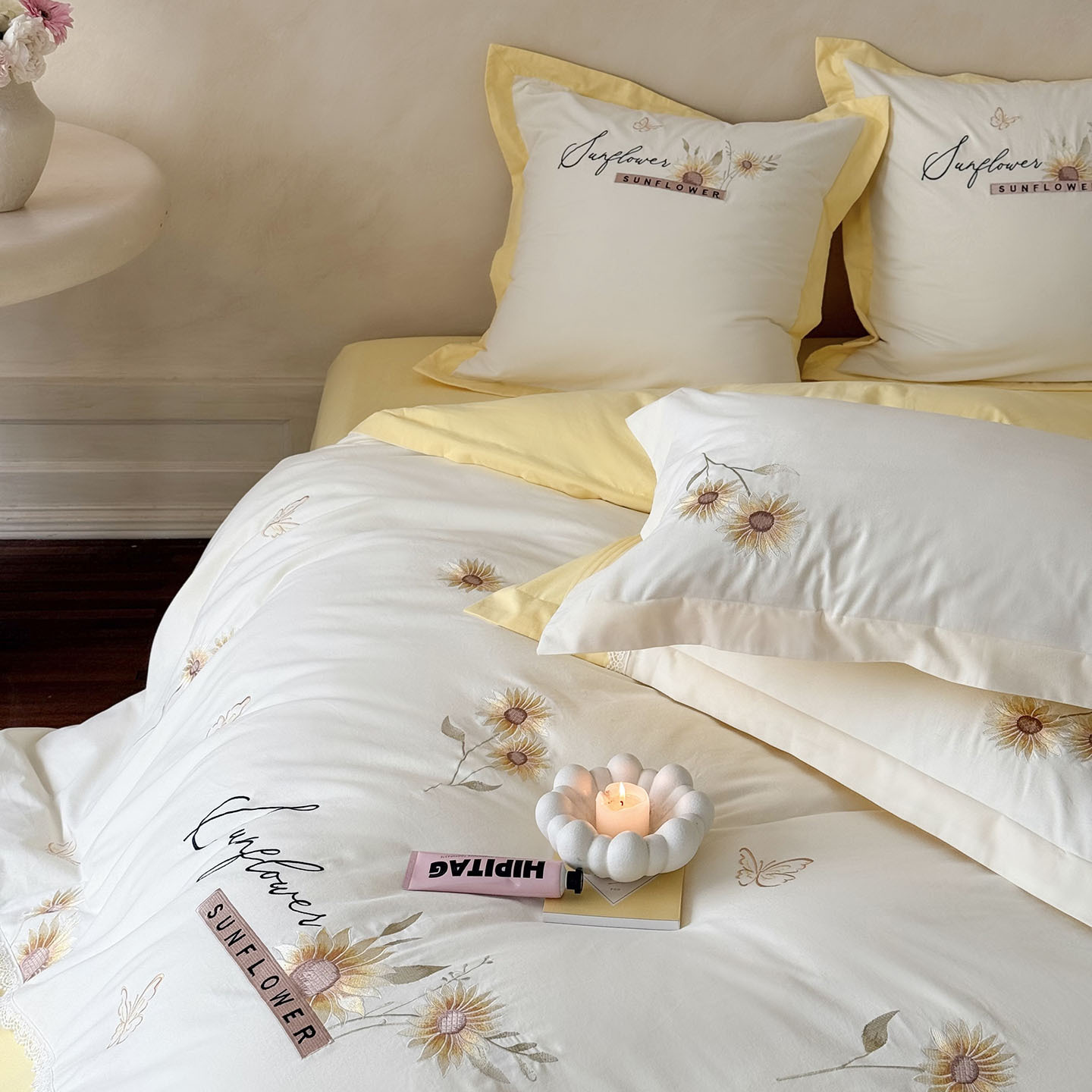 漂亮黄色向日葵太阳花全棉纯棉床上用品四件套女生秋冬季加厚磨毛