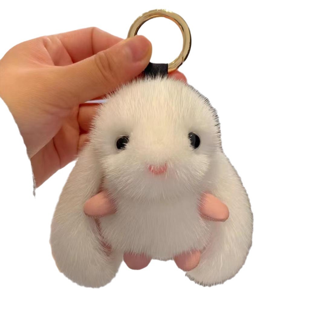 Lindo conejito de piel de visón de imitación llavero de coche colgante de peluche bolso de muñeca todo fósforo colgante regalo de cumpleaños