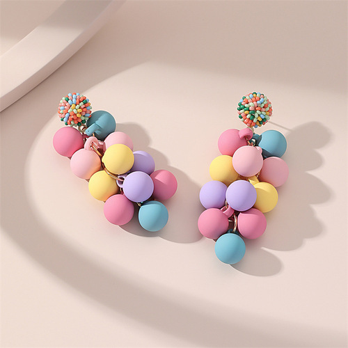 European and American new women's colorful grape long earrings design earrings handmade Amazon hot jewelry wholesale