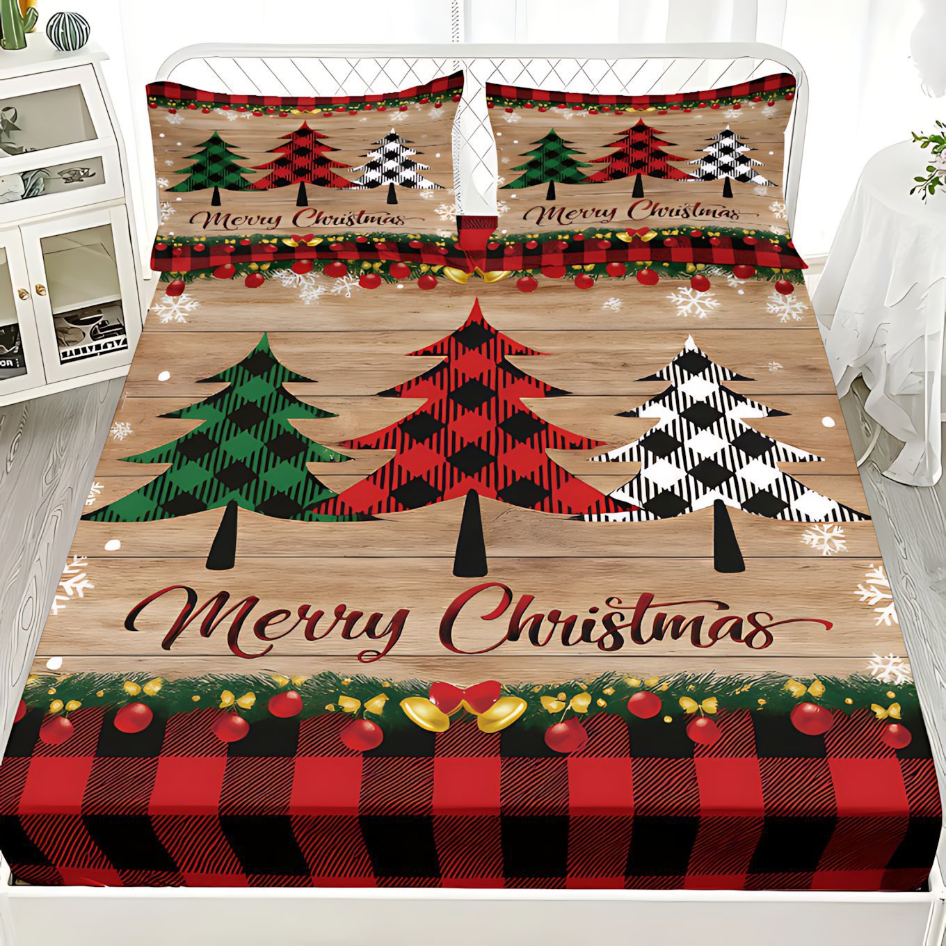 TEMU / JIT transfronterizo textil de moda de Navidad impresión digital HD cama de cama de cama de almohada de cama
