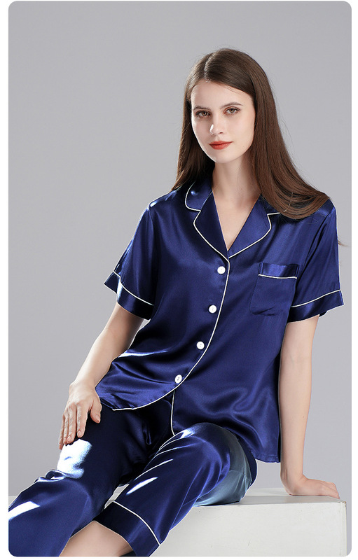 模造糸半袖少女パジャマセットシルク春夏ズボン襟ホーム服クロスボーダーメーカー直供|undefined