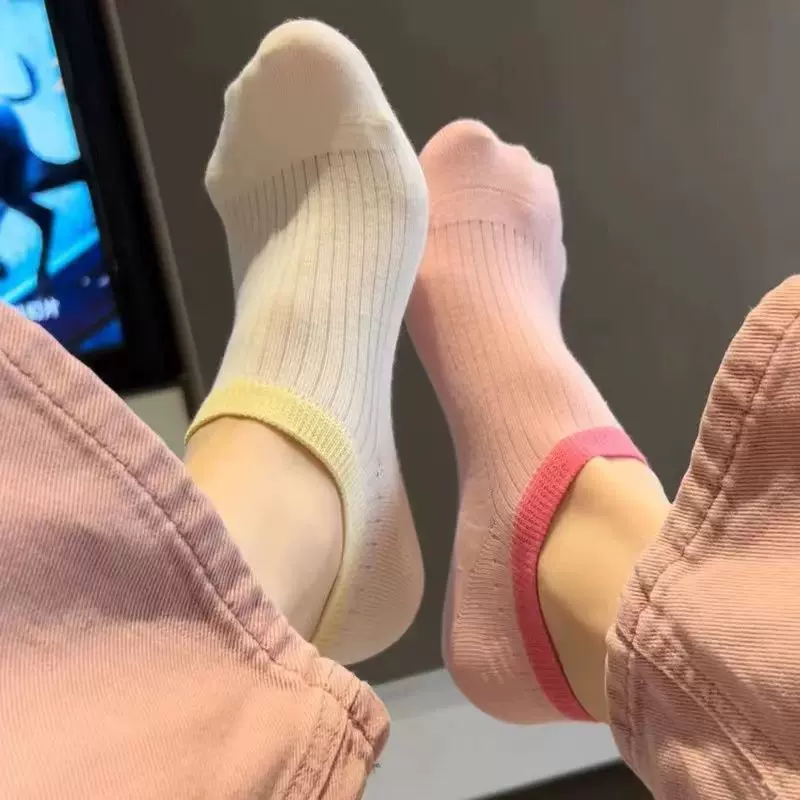 袜子女夏季纯棉薄款冰淇淋拼色无骨船袜吸汗透气防滑不掉跟隐形袜