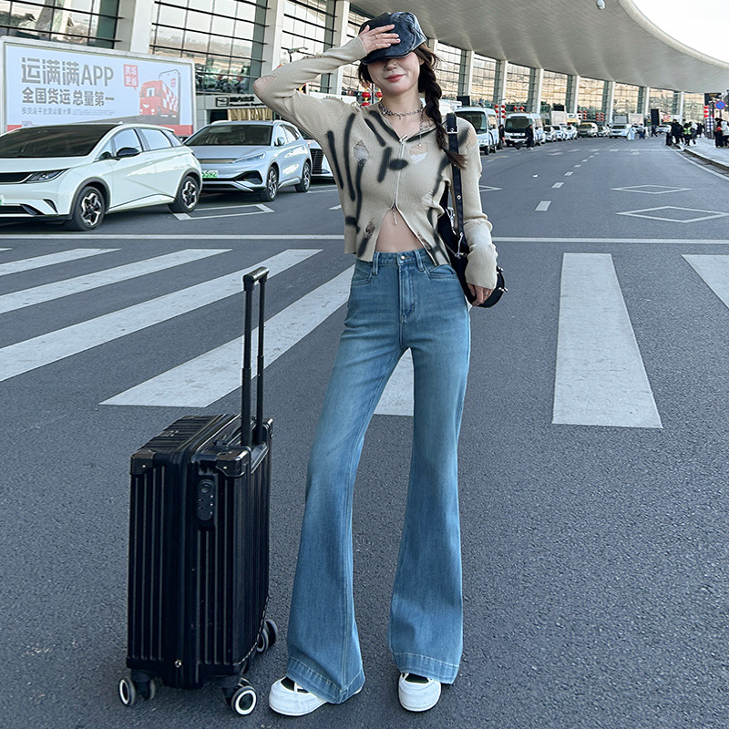 微喇牛仔褲女春秋2025年新款百搭顯瘦顯高高腰修身喇叭褲子女