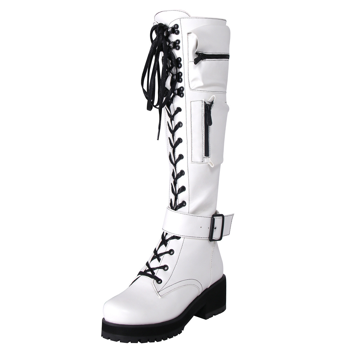 Women's Shoes fashionable low heeled mid tube boots with side zipper bags large size long boots_voghion.com