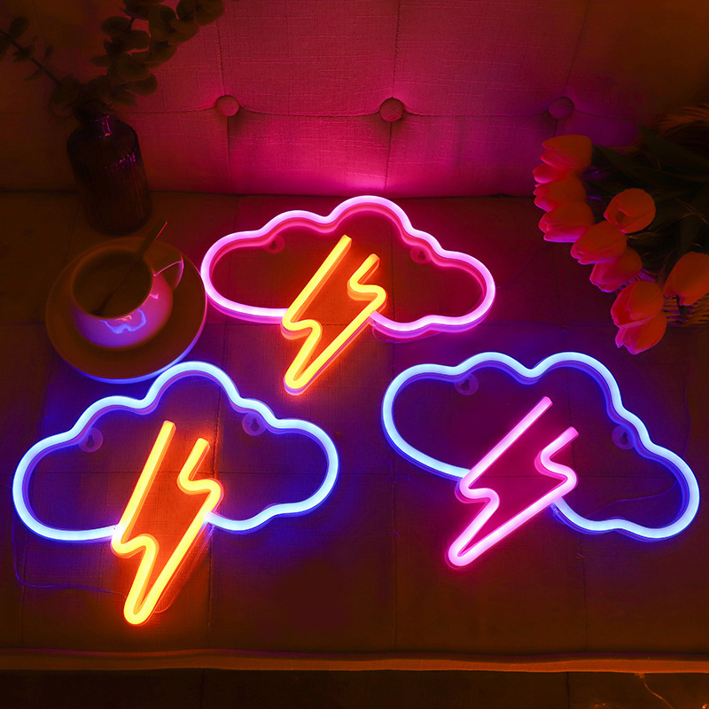 Cross-Border Led Neon Lights, Thunderstorm Cloud Lightning-Shaped Lamps, Small Night Lights, Creative Bedroom Decorative Lights, Factory Atmosphere