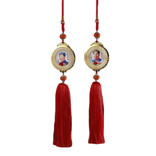 New style ethnic feng shui crystal glass head portrait picture car pendant white jade green jade influence car interior decoration 