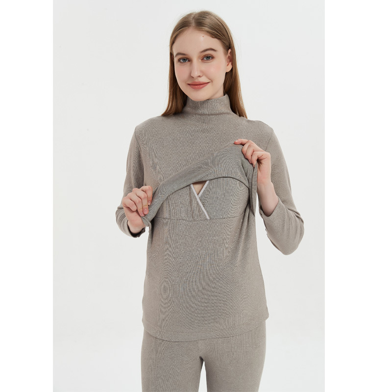 カラフルなコットンベルベットのマタニティタートルネック秋服、横開き授乳トップス、秋冬純綿厚手保温下着|undefined