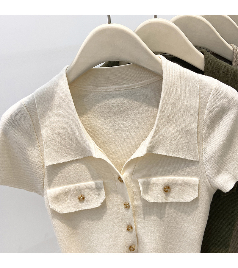 Women's Slim Fit Collared Knit Sweater Short Top Petite Fashionable Summer 2026 New Style Knitted Sweaters_ecoleips.com