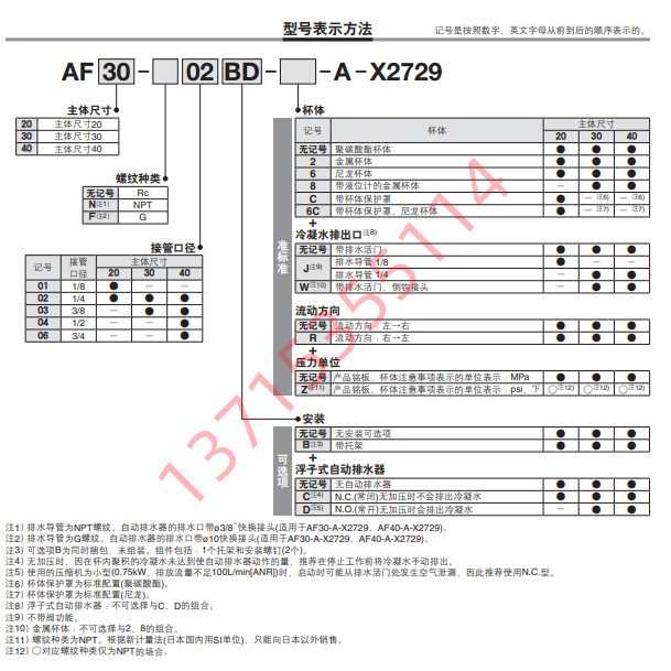 SMC水滴分离器AF40/AF30/AF20-01/02/03/06/04D/BD/C-2/6-A-X2729