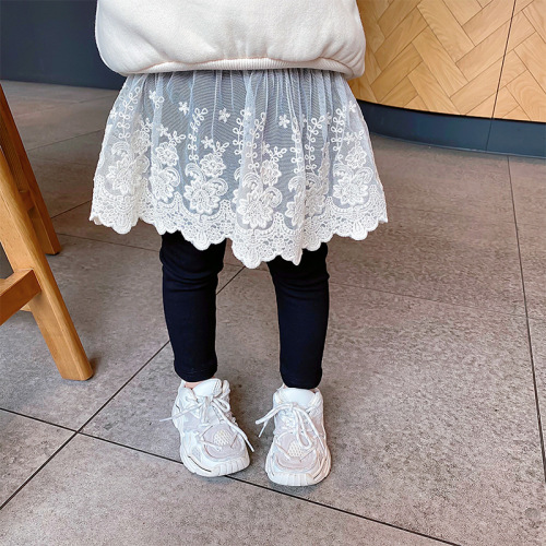 Girls' culottes cotton spring and autumn new children's pants baby lace fake two-piece leggings trousers