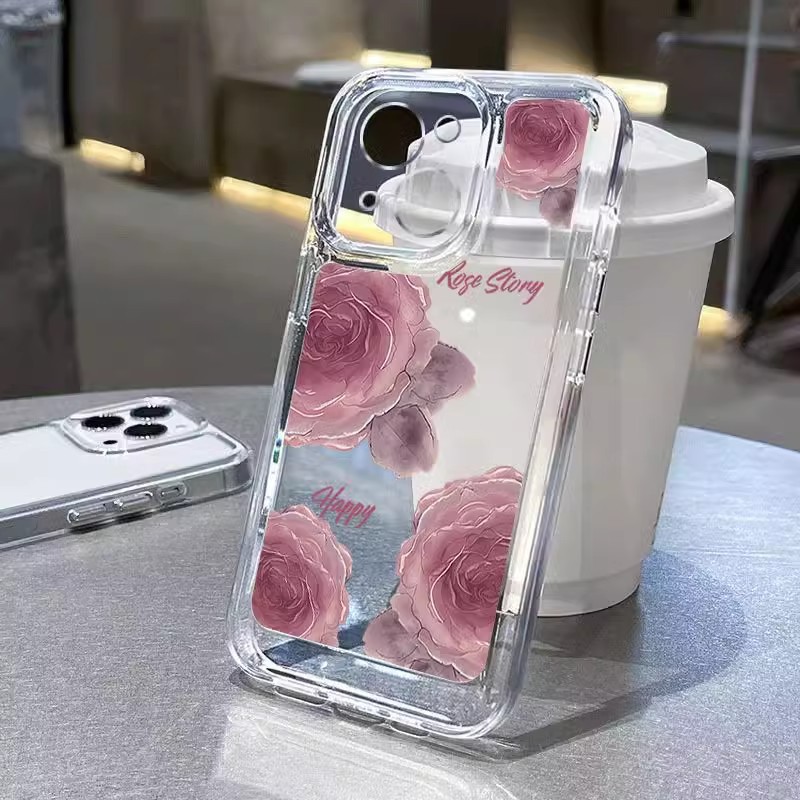 ins風適用蘋果15promax手機殼新款iphone14高級感13pro粉玫瑰花12