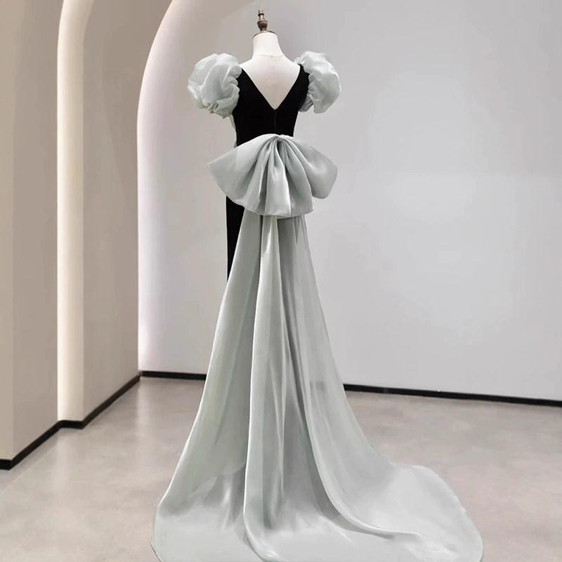 Черное вечернее платье-русалка для женщин, элегантное платье принцессы-беглянки с квадратным воротником, стильное платье для ведущей, для банкета французской светской львицы.