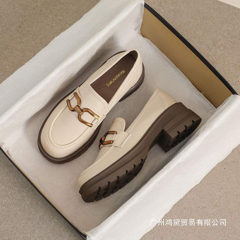 厚底乐福鞋女2025春秋新款一脚蹬复古英伦风小皮鞋软底中跟单鞋女|undefined