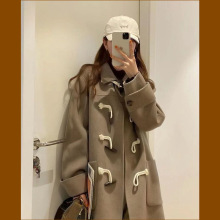 牛角扣毛呢大衣女中长款冬季新款欧洲站大码高级感宽松英伦风外套