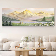 手绘油画日照金山聚宝盆山水挂画客厅背景墙中国风大幅壁画装饰画