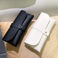 Wholesale new style sunglasses button soft bag box fashionable black leather sunglasses case high-end sunglasses box