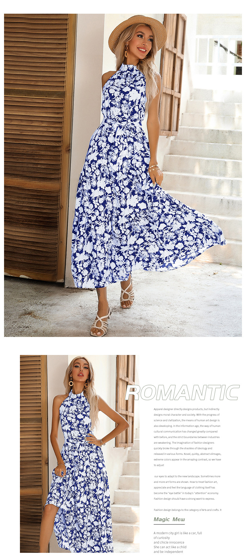 Women's A-line Skirt Fashion Halter Neck Printing Sleeveless Printing Maxi Long Dress Daily display picture 15