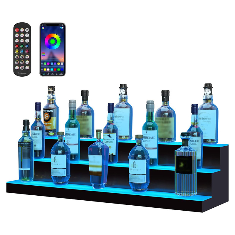 3 Layers Acrylic Wine Rack Home Commercial Bar Party Led Wine Bottle Display Cabinet Lighting Bar Bottle Display Stand