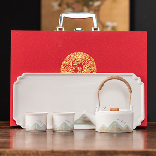 Gift Tea Set Stoneware Green Mountain Bird Lifting Pot One Pot Four Cups Tea Set Small Kung Fu Tea Set Set Logo