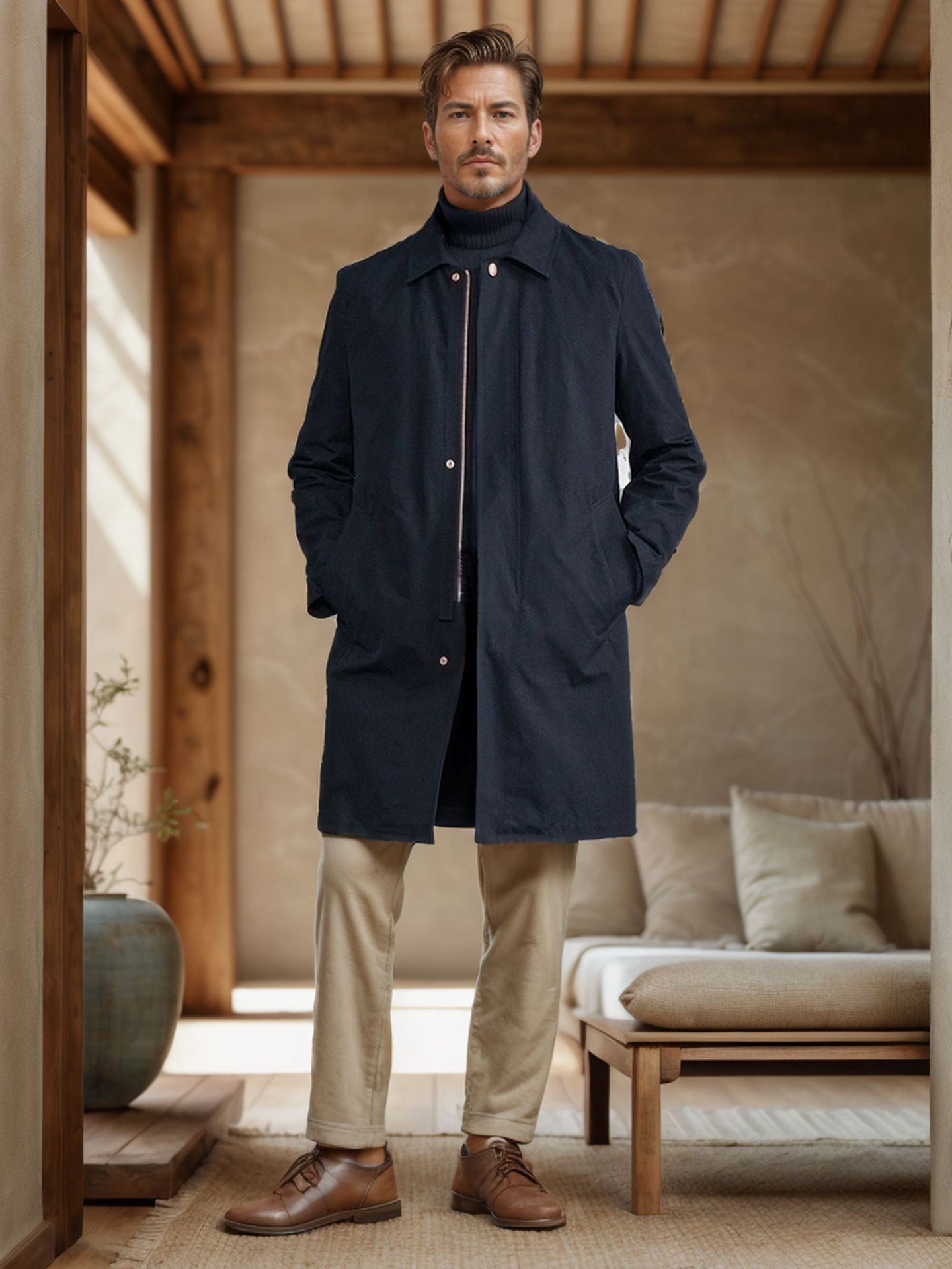 2024. aasta kevad- ja sügiskollektsiooni uus ühevärviline keskmise pikkusega tuulejope meeste lihtne pendelmantel_voghion.com