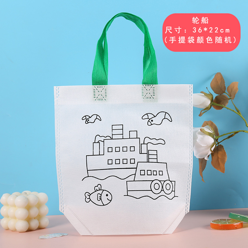 Bolsa de tela no tejida para colorear con grafitis para niños, paquete de materiales creativos para pintar a mano en el jardín de infantes, bolsa publicitaria