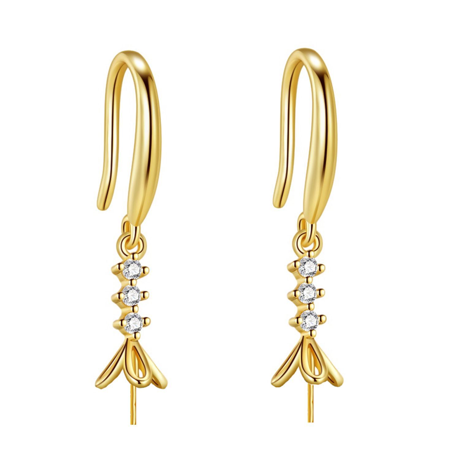 工厂S925纯银亚马逊耳环托锆石耳配件流苏金银色耳钩耳扣配饰