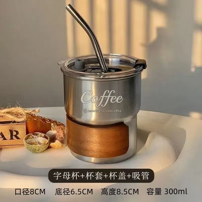 Taza de café americana de acero inoxidable 304 taza portátil con tapa y asa taza de campamento al aire libre antiescaldado taza de agua potable