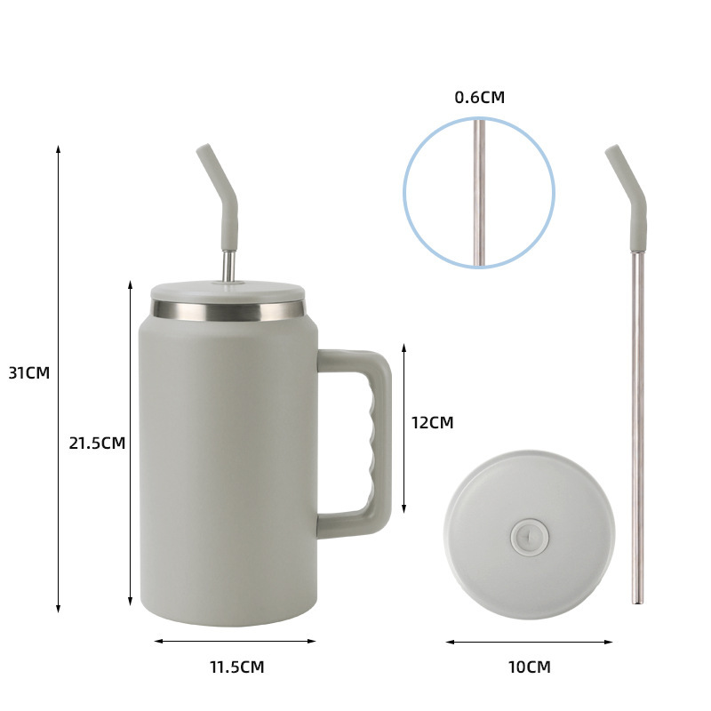 Taza termo simple gigante transfronteriza, taza de hielo de gran capacidad para el hogar, taza portátil de acero inoxidable para automóvil con pajita