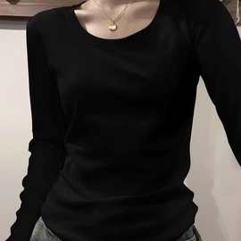 德绒打底衫女士秋冬季新款美式复古修身显瘦纯色内搭长袖T恤上衣
