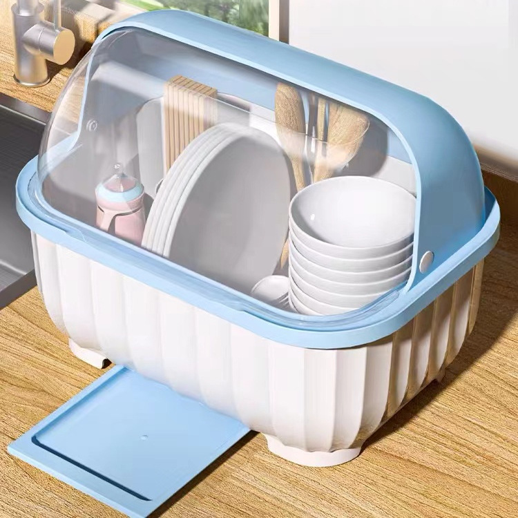 Bowl and Plate Storage Cabinet with Lid and Drain Rack, Kitchen Counter Bowl Cabinet, Dish Storage Stand for Home Use