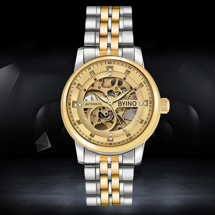 Factory beino BYINO hollow automatic mechanical steel belt watch belt watch men's watch business 8777