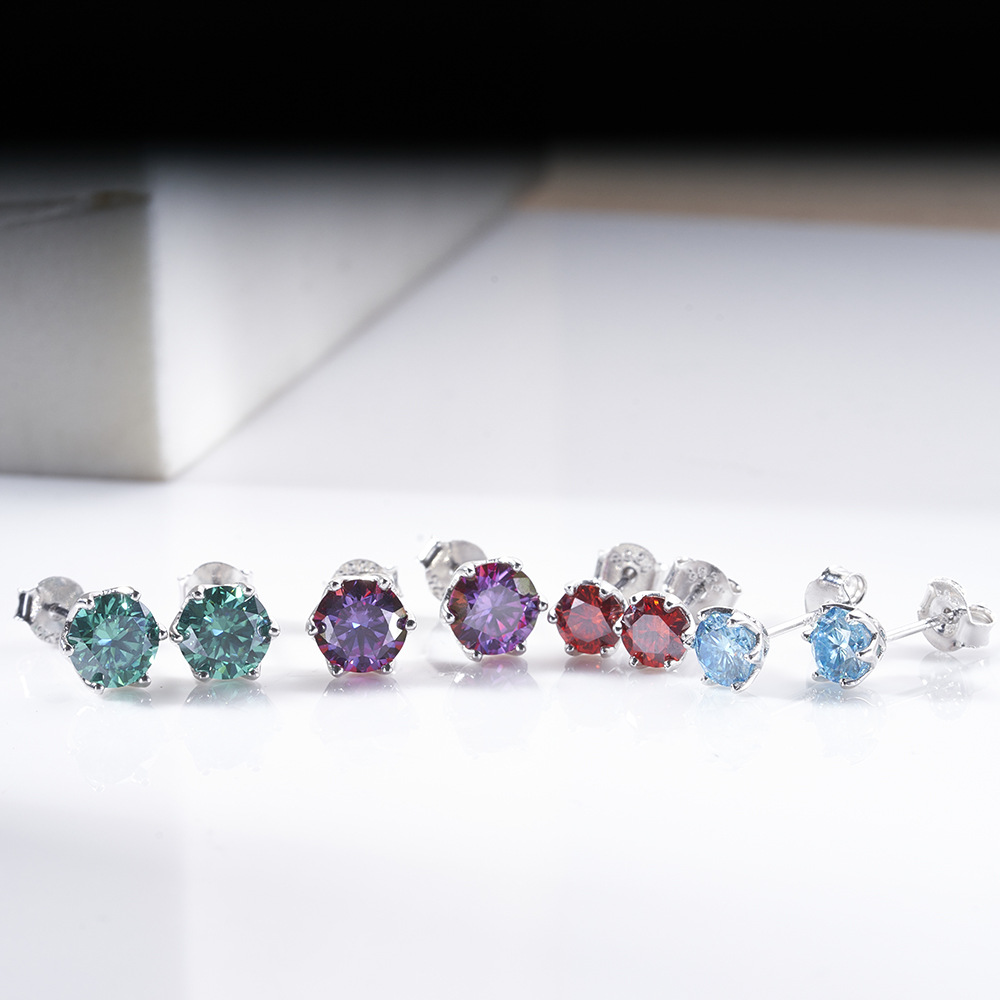 Transfronterizo S925 plata 1 quilate D color moissanita azul verde blanco moissanita clásica orejas de seis garras