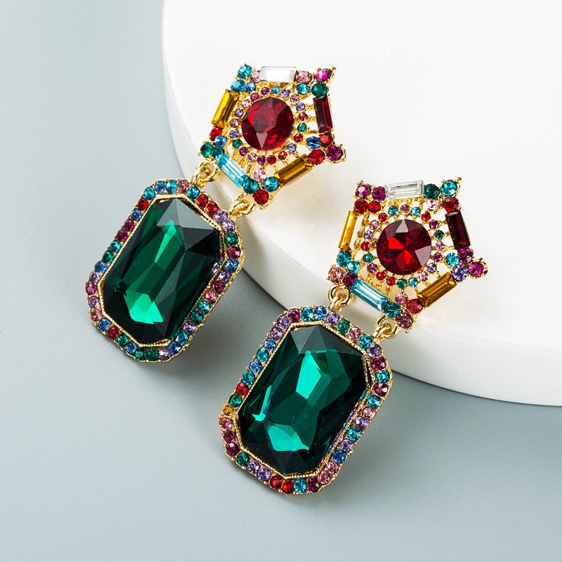 Fashion Geometric Colored Diamond Series Square Pendant Earrings Wholesale Nihaojewelry display picture 4
