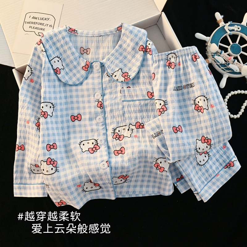 云朵棉儿童睡衣女秋季长袖套装亲子薄款中大童公主风娃娃领家居服|undefined