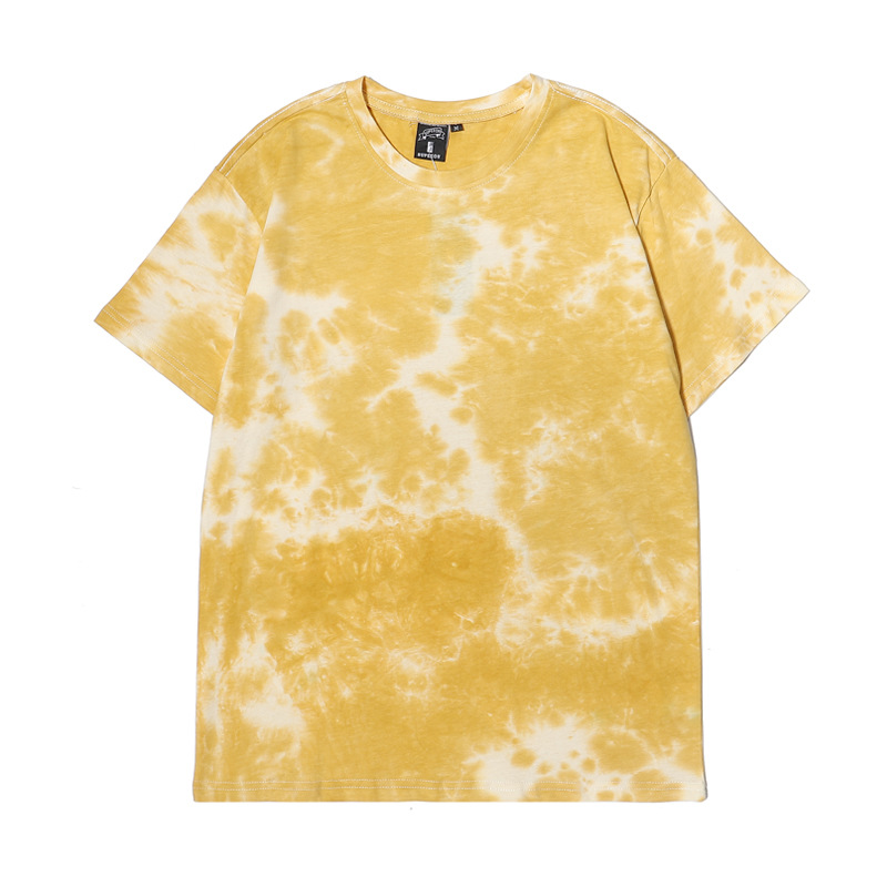 Camiseta de algodón tie-dye para hombre 2025 pareja de verano de manga corta ins suelta de gran tamaño cuello redondo tendencia camiseta superior para hombre