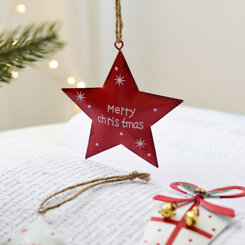 クロスボーダークリスマスデコレーションアメリカンブリキ五芒星レッドギフトバッグスノーフレーククリスマスツリーペンダントクリスマスデコレーション|undefined