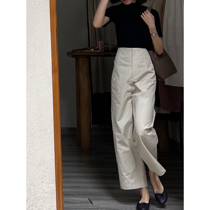 White High-Waisted Slim Straight Wide-Leg Pants for Women, 2026 Summer Thin Casual Drapey Cropped Suit Pants, Trendy