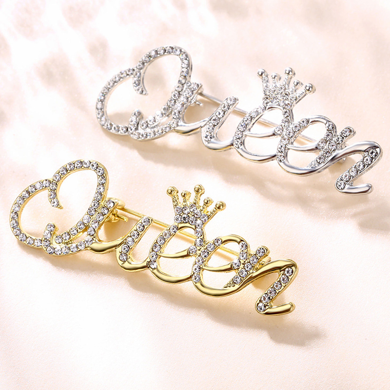Broche de Letra Queen, Nuevo Broche de Corona Versátil de Calidad, Broche Antideslizante con Pedrería, Broche Simple